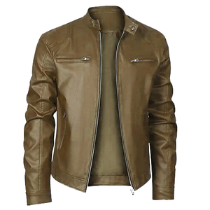 Premium Men's Vintage <b>Winter</b> <b>Leather</b> <b>Jacket</b> Crocheted Stand Windproof Breathable Customized Embroidered Standard Thickness - Product Image 4