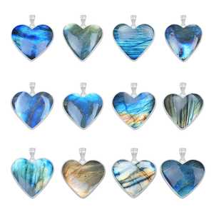 Collar con Colgante de Piedra Preciosa de Labradorita en Forma de Corazón, Chapado en Plata y Oro, con Engaste de Bisel de Estilo Vintage, de Alta Calidad - Product Image 5