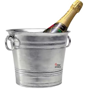 Refroidisseur de vin en acier inoxydable en métal fini argenté à l'aspect simple avec poignée pour restaurant et bar d'hôtel - Product Image 1