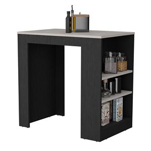 Isola da Cucina e Tavolo da Bar Bianco e Finitura Marmo Wengue/Ibiza, 91 cm di Altezza, con 3 Ripiani Laterali - Product Image 2