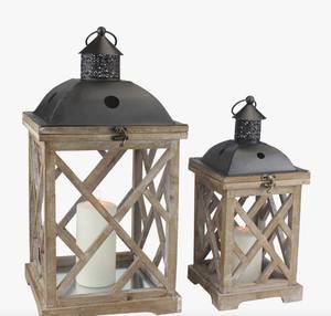 Farol de Madera Cuadrado Natural con Paneles de Vidrio, Portavelas Rústico Hecho a Mano para Decoración del Hogar, Navidad, Pascua, Bodas - Product Image 1