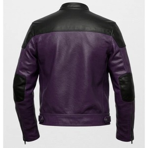 Chaqueta de Cuero Morada para Motociclista para Hombre – Chaqueta de Moto Bicolor con Detalles Negros en Hombros y Codos - Product Image 2
