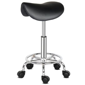 Sgabello da Bar Girevole Nero con Piedi HA HA, Arredamento per Salone, Elegante Sgabello a Sella Nero con Piedi HA HA per Stilisti e Clienti - Product Image 4