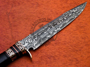Couteau de chasse en acier Damas personnalisable, neuf, avec manche en corne de buffle et laiton, lame fixe, couteau tactique de camping, couteau de survie - Product Image 6