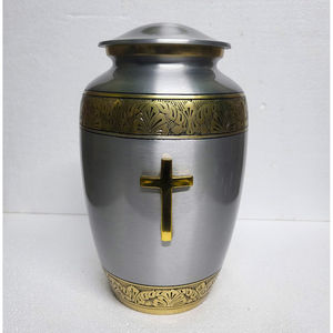 Blue Metal Cremation <b>Urn</b> with Silver Band Design Adult Memorial <b>Urn</b> for Ashes Funeral Keepsake for Home Remembrance - Product Image 5