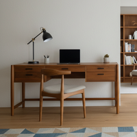 Escritorio de Computadora Addison de Madera de Teca Sólida con Estructura y Cajones, Tamaño Personalizable, Color Natural, Diseño Moderno