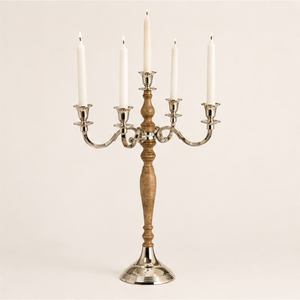 Centre de table de mariage en bois et métal, design luxueux, 5 bras, style vintage, pour décoration d'événements et de fêtes - Product Image 3