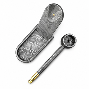 Jexmoo Custom Handmade Damascus Steel Premium Metal Reusable Smoking Pipe with Leather Sheath & Damascus <b>Stand</b> Perfect for Gifts - Product Image 3
