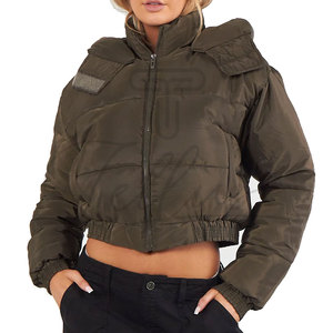 Women's Cropped <b>Quilted</b> Puffer Oversized Hood Fashion Layering Jacket Lightweight Statement Outerwear OEM private label - Product Image 2