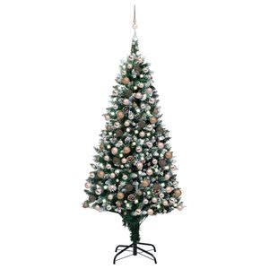 Sapin de Noël artificiel pré-éclairé de 82,7 pouces avec un ensemble de boules et des cônes de pin, décoration festive pour les fêtes - Product Image 1