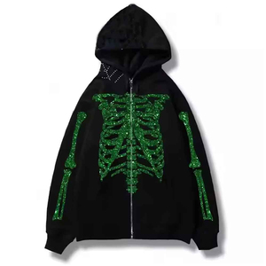 Sweat à capuche d'hiver personnalisable style streetwear vintage avec strass, 100% coton molletonné épais, coupe oversize, imprimé sérigraphié - Product Image 1