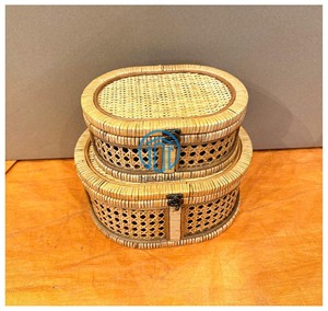 Oval Handwoven Rattan <b>Storage</b> <b>Box</b> with Cane Webbing, Artisanal Wicker <b>Decorative</b> <b>Box</b> with Secure Metal Clasp - Product Image 3