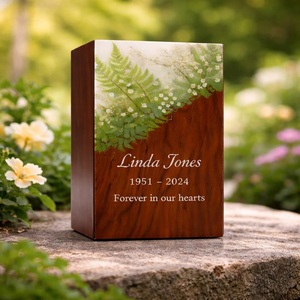 Personalized Wooden Cremation Urn <b>for</b> Pets <b>Ashes</b> Fern Leaf Resin Memorial Custom Engraved Eco-Friendly Durable Nature Inspired - Product Image 5