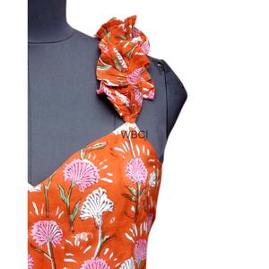 Vestido Maxi de Algodón Ecológico con Estampado Floral Hecho a Mano, Sin Mangas, para Verano y Otoño, Estilo Indio, Lavable - Product Image 5