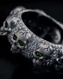 Men's White Gold <b>Skull</b> <b>Ring</b> With Round Brilliant Cut Natural Diamonds Hiphop Style Everyday Wear - Product Image 1