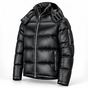 Custom Shiny <b>Men</b> <b>Puffer</b> Jacket Detachable Hood Warm Padded Winter <b>Coat</b> Glossy Outerwear Full Zip Pockets Premium Streetwear - Product Image 2