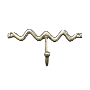 Handcrafted Brass Wavy Wall <b>Hook</b> Decorative Metal Zig Zag Single Robe <b>Hook</b> Luxury Home Decor Modern Abstract Wiggle <b>Coat</b> Hanger - Product Image 1