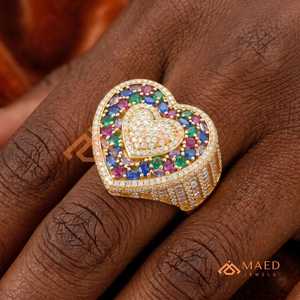 Moissanite <b>Ring</b> <b>Men</b> Hip Hop Heart <b>Ring</b> Gold Plated Sterling Silver Multicolor Halo Luxury Jewelry Gift <b>Men</b> - Product Image 4
