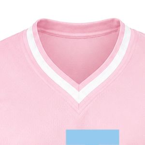 Maillot de sport rose JJ brodé à col en V, manches courtes, rayures blanches, léger, pour équipe sportive, uniforme, vêtement de sport - Product Image 2