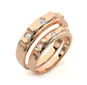 Bagues géométriques pour couple en argent sterling 925 plaqué or rose - Product Image 2