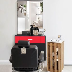 15% E0 Chipboard Linen Top 1 Drawer 1 Door with Mirror Black and Red Salon Cabinet - Product Image 1