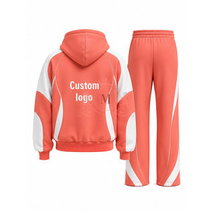 Custom Logo Coral White Color Blocking Tracksuit 100% Set Full <b>Zip</b> <b>Hooded</b> 450 Gsm Sweatshirt Pants - Product Image 3
