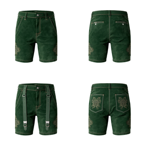 Pantalones Cortos Bávaros de Gamuza Verde Bosque para Hombre, Personalizados, Tradicionales, Bordados, de Cuero, para Oktoberfest, Fábrica OEM - Product Image 3