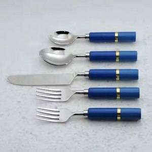 Ensemble de couverts en acier inoxydable avec manche en bois et résine, style moderne, cuillère, fourchette, couteau, vaisselle de camping - Product Image 4