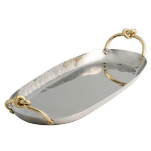 Rectangular Metal Serving <b>Tray</b> With Gold Handles Polished Finish Solid Color Residential Use For Dining Table <b>Dinner</b> Serving - Product Image 3