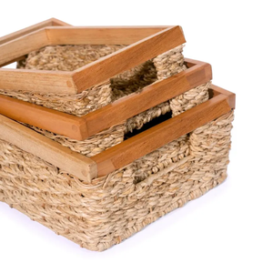 Cesta organizadora de cocina hecha a mano con hojas de plátano y madera de Vietnam. - Product Image 2