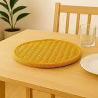 Ensemble de sets de table ronds fins en fibre de bambou écologiques à motif végétal de style bohème |   Sets de table artisanaux et durables tissés à la main