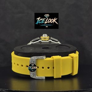 Reloj de Diamantes LOOK JEWELERY para Hombre, Caja Octogonal de Acero Inoxidable, Correa de Acero Inoxidable con Moissanita Amarilla, Números Arábigos, para Niños - Product Image 3