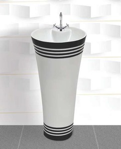 Lavabo Moderno Pintado con Múltiples Diseños, Pedestal de Columna, Montaje de Grifo de un Solo Orificio para Hoteles, Escuelas, Hospitales y Baños - Product Image 4