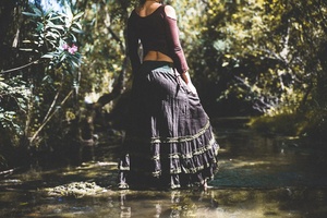 Falda Maxi Bohemia con Bolsillos para Mujer, Falda Larga Fluida con Dobladillo de Encaje para Festival, Baile, Playa, Verano - Product Image 3