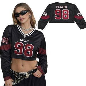 Camiseta Deportiva Corta de Fútbol Americano para Mujer, de Malla de Poliéster Transpirable, Manga Larga, Estilo Urbano, Personalizable con Marca Privada OEM - Product Image 1