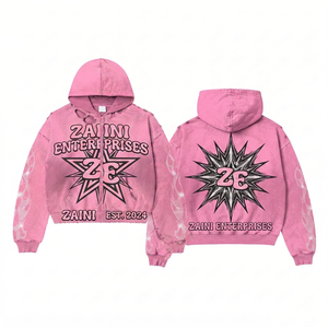 Sudadera con Capucha para Hombre, 420 GSM, Algodón Premium con Poliéster, Felpa Lavada, Color Rosa, Impresión Personalizada, Impresión Puff, DTF, OEM, ODM - Product Image 1