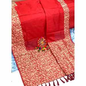 DESIGNER BANARASI SILK WEAVING JACQUARD WORK SAREE WITH UNSTITCHED <b>BLOUSE</b> <b>RED</b> - Product Image 1
