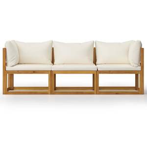 Canapé de jardin modulaire 3 places en bois d'acacia massif, couleur crème, design modulaire élégant - Product Image 3