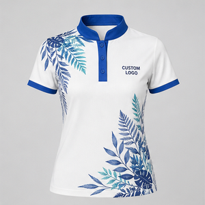 Polo pour femme personnalisé blanc, bleu sarcelle, imprimé botanique fougère, séchage rapide, respirant, manches courtes, uniforme d'équipe de golf WPS-0833 - Product Image 4