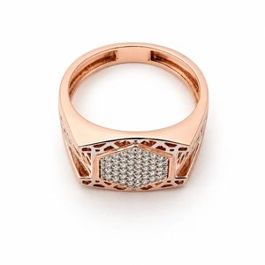 <b>Mens</b> 18KT Rose Gold Hexagon Micro Pave Cubic Zirconia Signet <b>Ring</b> Geometric Cutout Statement Band Wedding Party Gift Jewelry - Product Image 4
