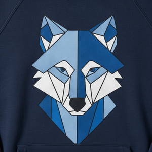 Sudadera con Capucha Oversize para Hombre, Estampado Geométrico de Lobo, Azul Marino Sólido, Estilo Urbano, Tejido Grueso, Corte Holgado, 100% Algodón - Product Image 3