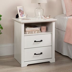 Table de chevet moderne de style farmhouse de luxe Harrington avec 2 tiroirs, finition en bois blanc - Product Image 1