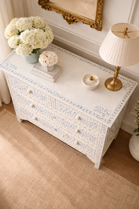 Traditional Farmhouse Floral Bone Inlay Dining <b>Sideboard</b> Cabinet Wood <b>Storage</b> Drawer Console Table for Living Room Bedroom Entry - Product Image 3