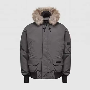 Veste d'hiver décontractée pour homme en duvet noir avec capuche en fourrure, coupe-vent, col montant, fermeture éclair, couleur unie - Product Image 5