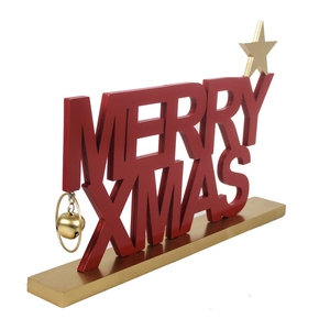 Panneau de table de Noël en bois fait main avec inscription rouge, un accent étoile et une clochette suspendue – Décoration de vacances idéale - Product Image 4