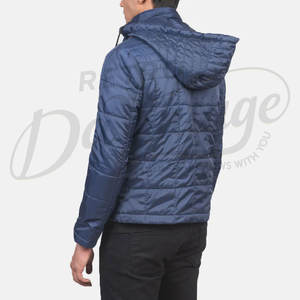 Chaqueta Acolchada Ligera Azul Marino para Hombre con Capucha Desmontable, Corte Ajustado, Casual, de Invierno, con Bolsillos con Cremallera - Product Image 2