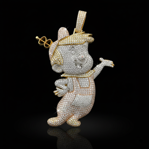 Pendentif personnalisé en forme de personnage de dessin animé, serti de pierres, fabriqué à la main en argent 925 plaqué or 14 carats multicolore, avec un mélange de couleurs vibrantes. - Product Image 1