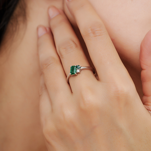 Wholesale 925 Sterling <b>Silver</b> Natural Baguette <b>Emerald</b> & Round Diamond Asymmetrical Cluster Fine <b>Ring</b> Jewelry - Product Image 4