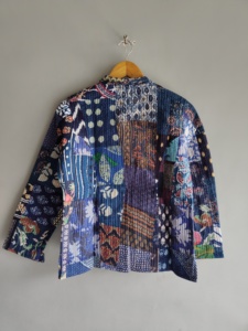 Women's Quilted Patchwork Jacket Mandarin Collar Full Sleeves Regular Length <b>Covered</b> <b>Buttons</b> Closure Eco-Friendly Breathable - Product Image 6