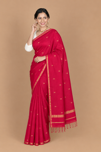 LoomIndia <b>Red</b> Embellished Cotton Silk <b>Saree</b> Traditional Indian Dress with Recycled Materials for Wedding Party Festival Wear - Product Image 1